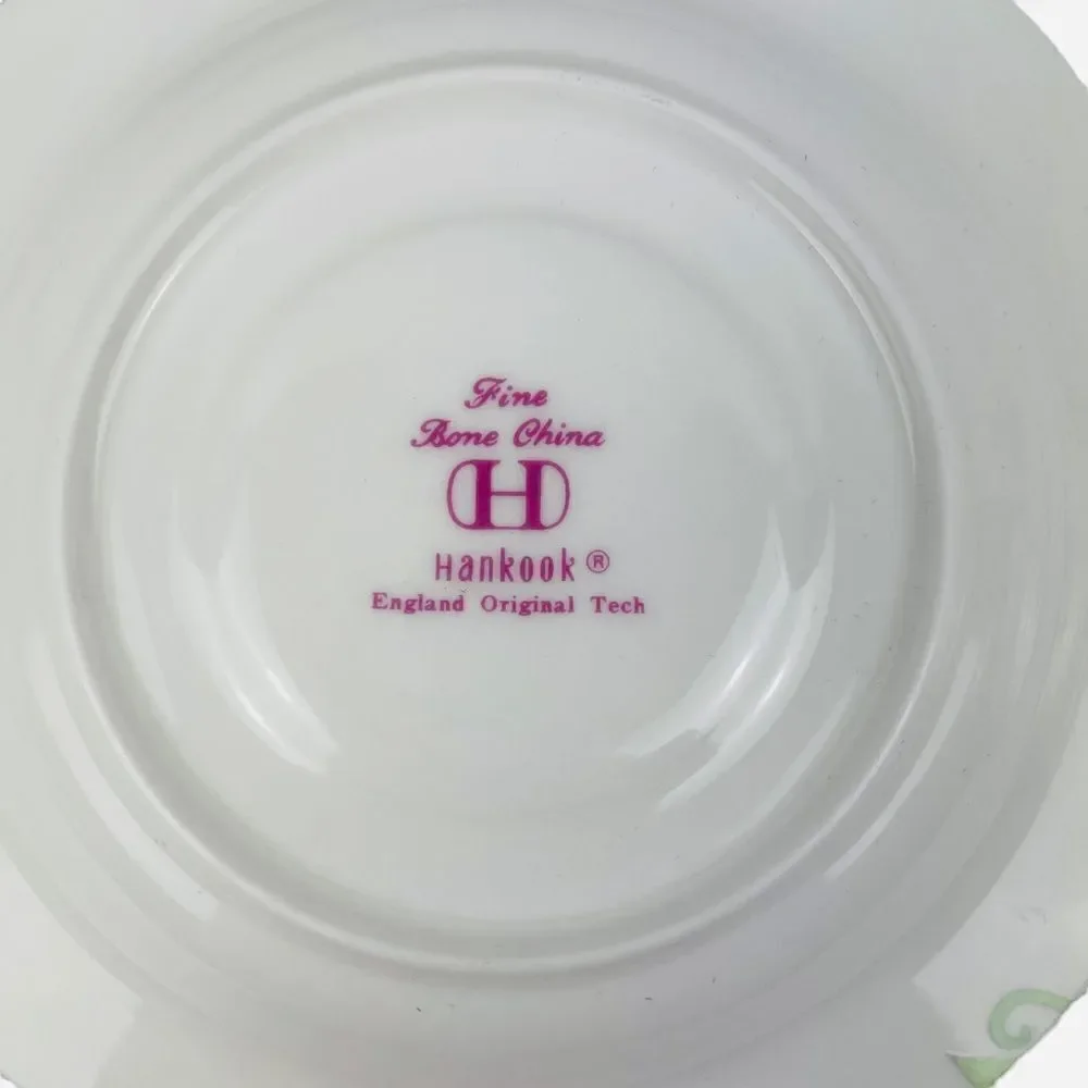 Hankook Bone China England Original Tech Teacup Saucers 2 Sets Korea NIB Floral